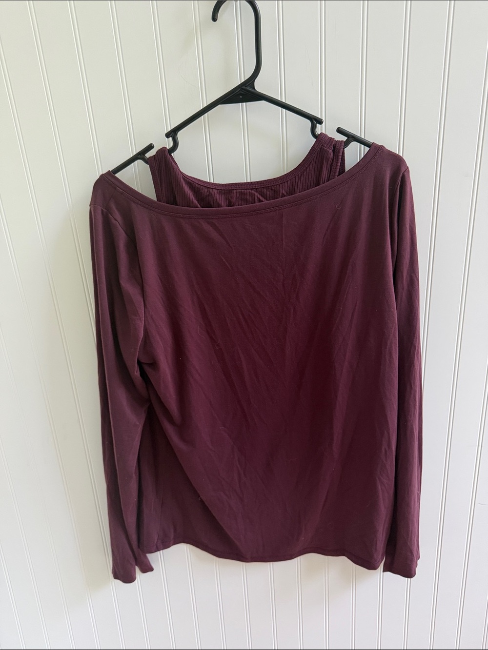 (359)Athleta Wine-Colored Long Sleeve Layered Tank Top - Picture 3 of 7